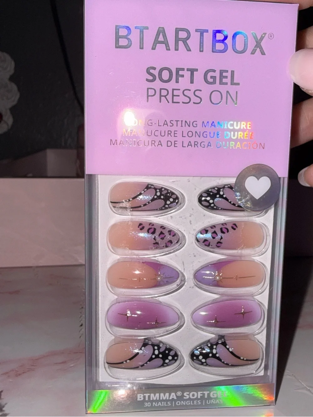BtartBox Soft Gel Press On Nails – Pink & Purple Design